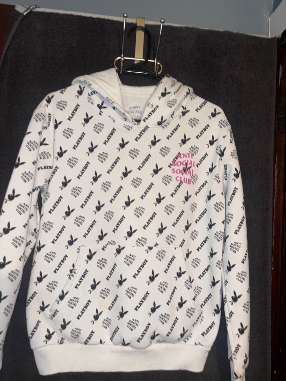 Anti Social Social Club x Playboy White Kids Hoodie - Pink Logo